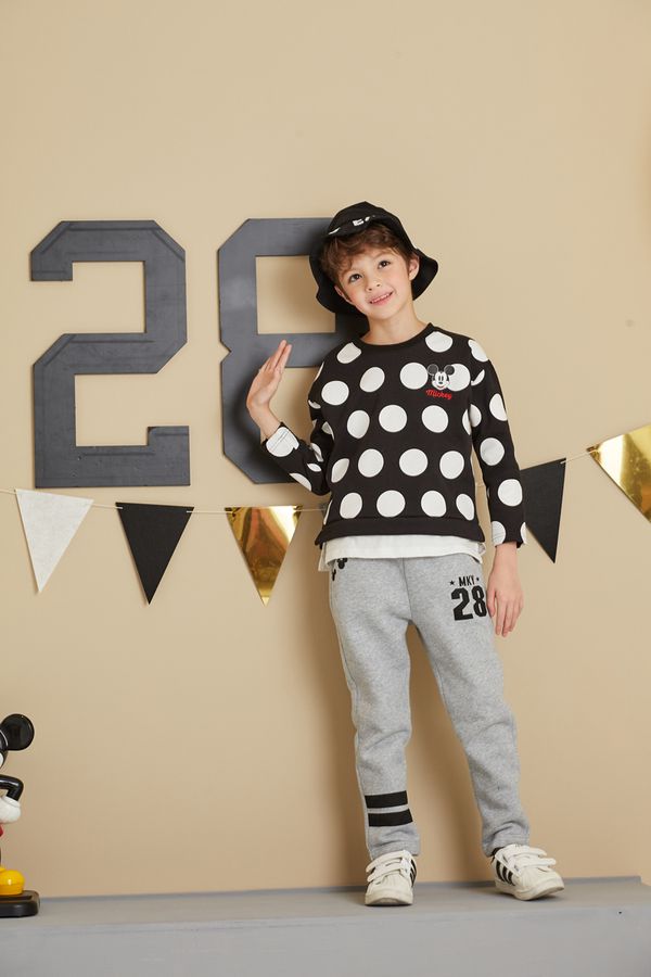 麗嬰房 Disney - 米奇系列運動刷毛長-麻花灰