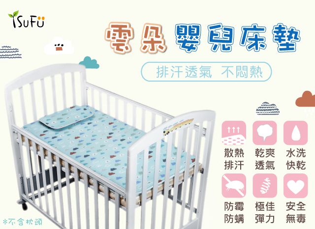 舒福家居 iSuFu - 3D Airmesh 透氣嬰兒床墊+推車墊優惠組-雲朵款-雲朵款推車墊-透氣床墊x1+透氣車墊x1