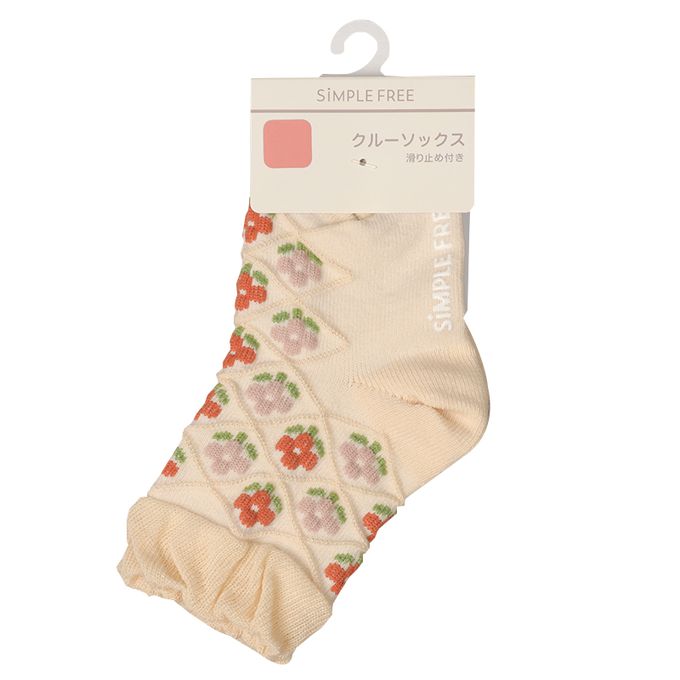 akachan honpo - 襪子-小花 立體花紋-淺卡其色 (9~14cm)