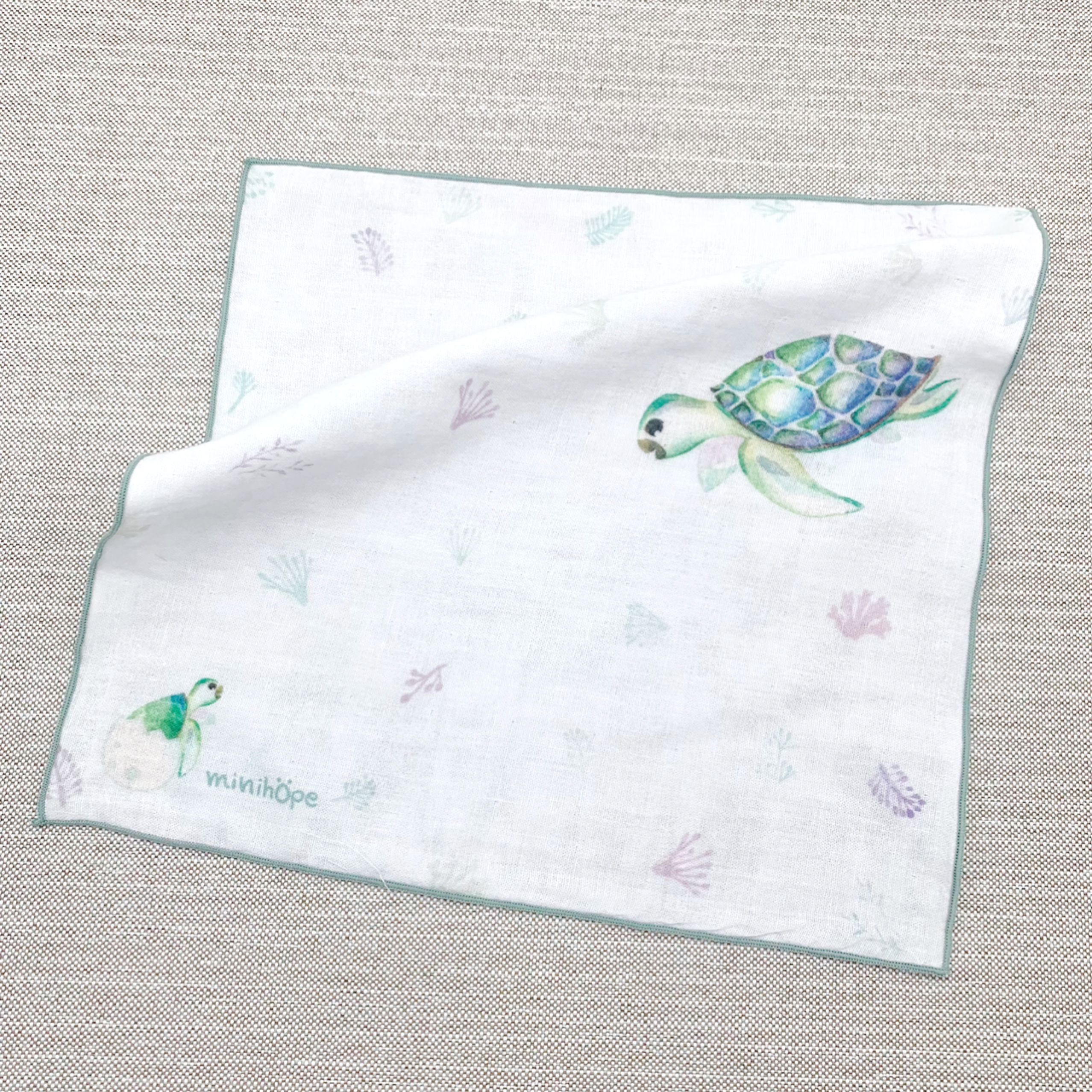 minihope美好的親子生活 - 有機棉雙層紗手帕28x28cm-綠蠵龜 (綠)