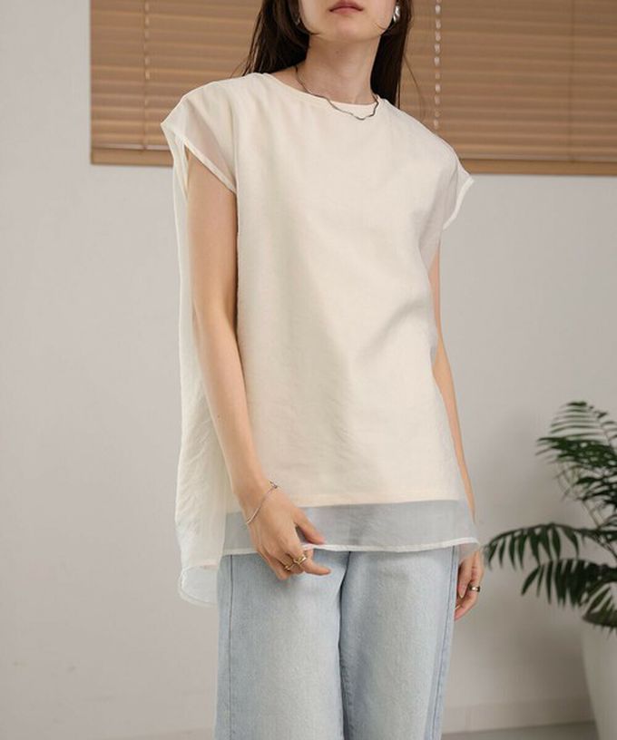 日本 Bab - [推薦]薄紗層次法式袖上衣-灰棕