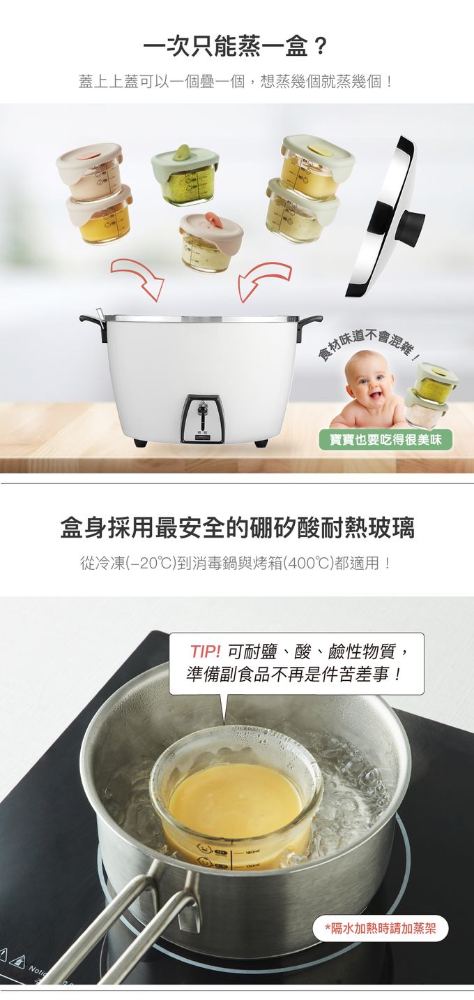 樂扣樂扣 - 寶寶副食品耐熱玻璃調理盒+贈樂扣貓與魚海綿刷兩入組-圓形-粉灰 (230ml)-三入組