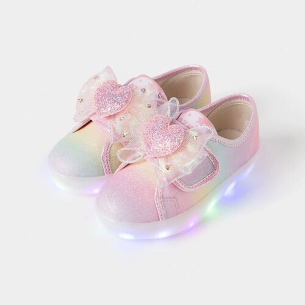 (LED)夢幻漸層亮彩蝴蝶結厚底休閒鞋-粉