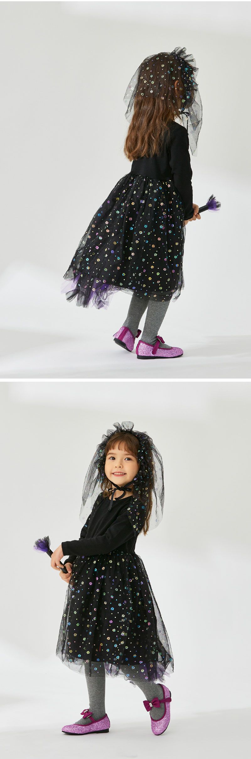 韓國 OZKIZ - 黑女巫造型洋裝(附網紗/掃把)-黑