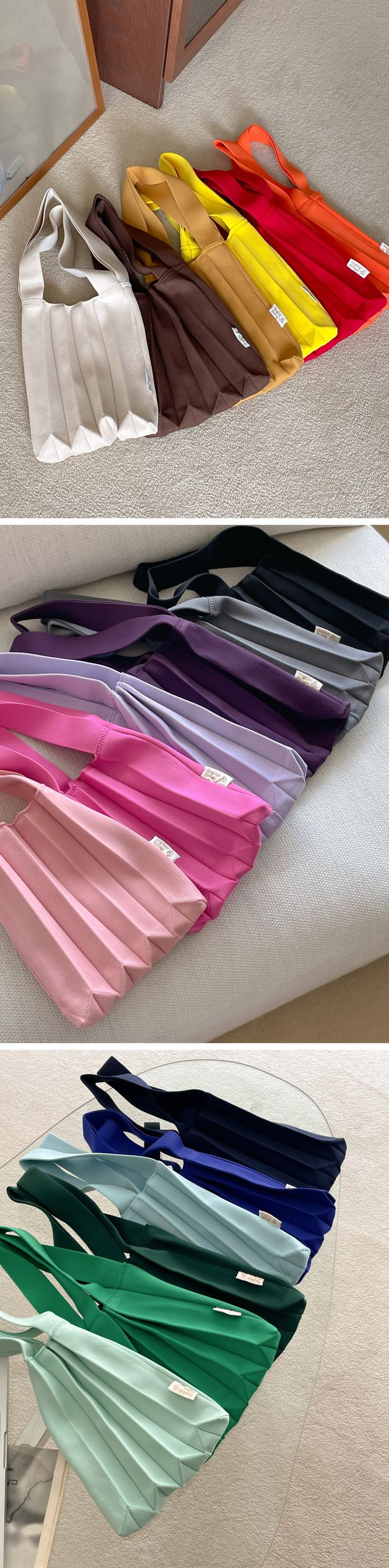 韓國 SOPHIENBONNE - 素色彈性針織褶手提/肩背包-淺粉 (S)