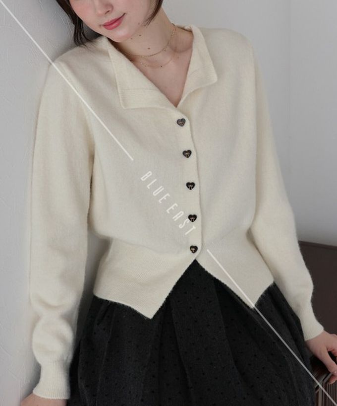 日本 BLUE EAST - 愛心蝴蝶結扣成熟甜美針織開襟衫-酒紅 (M)