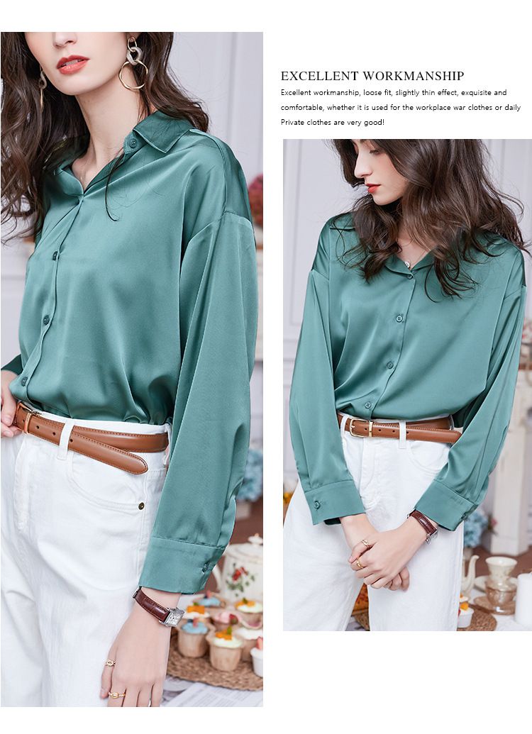 法式氣質長袖襯衫-綠色