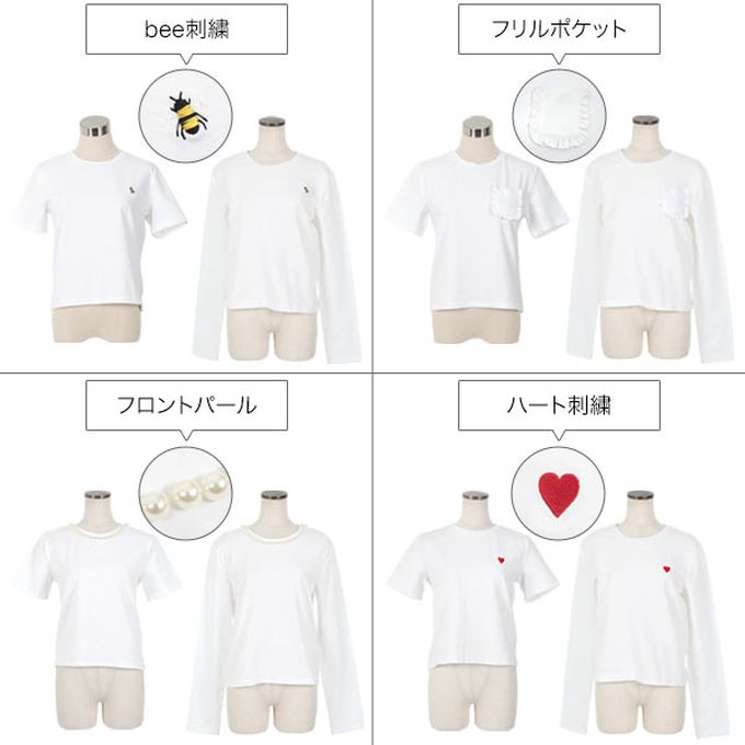 日本 Kobe Lettuce - 小亮點設計短袖上衣-白 (蜜蜂刺繡)