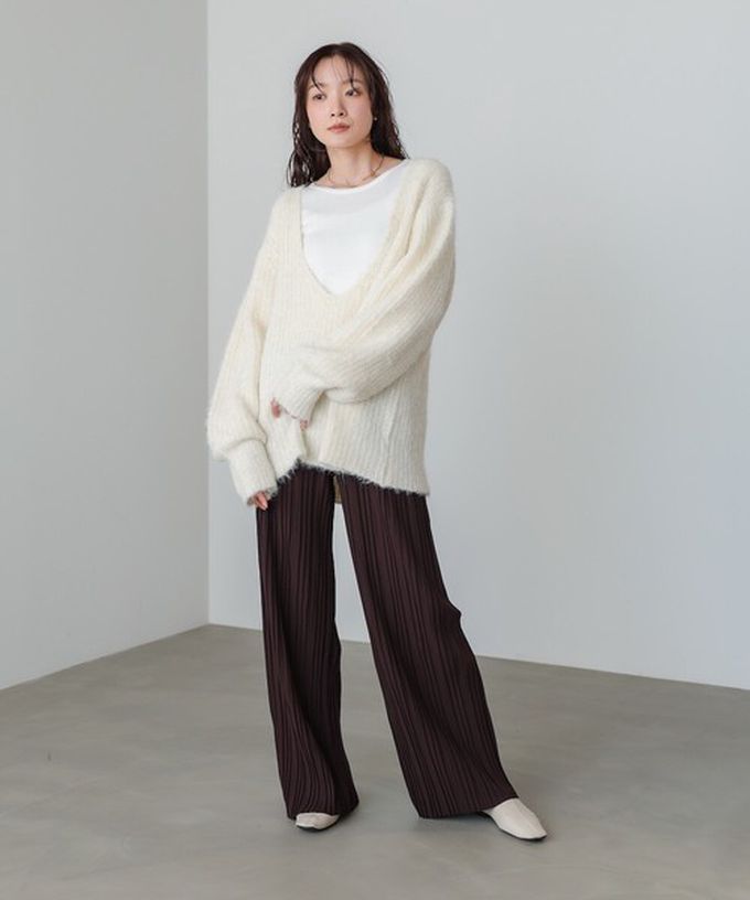 日本 Bab - 光澤修身細百褶舒適長褲-炭灰