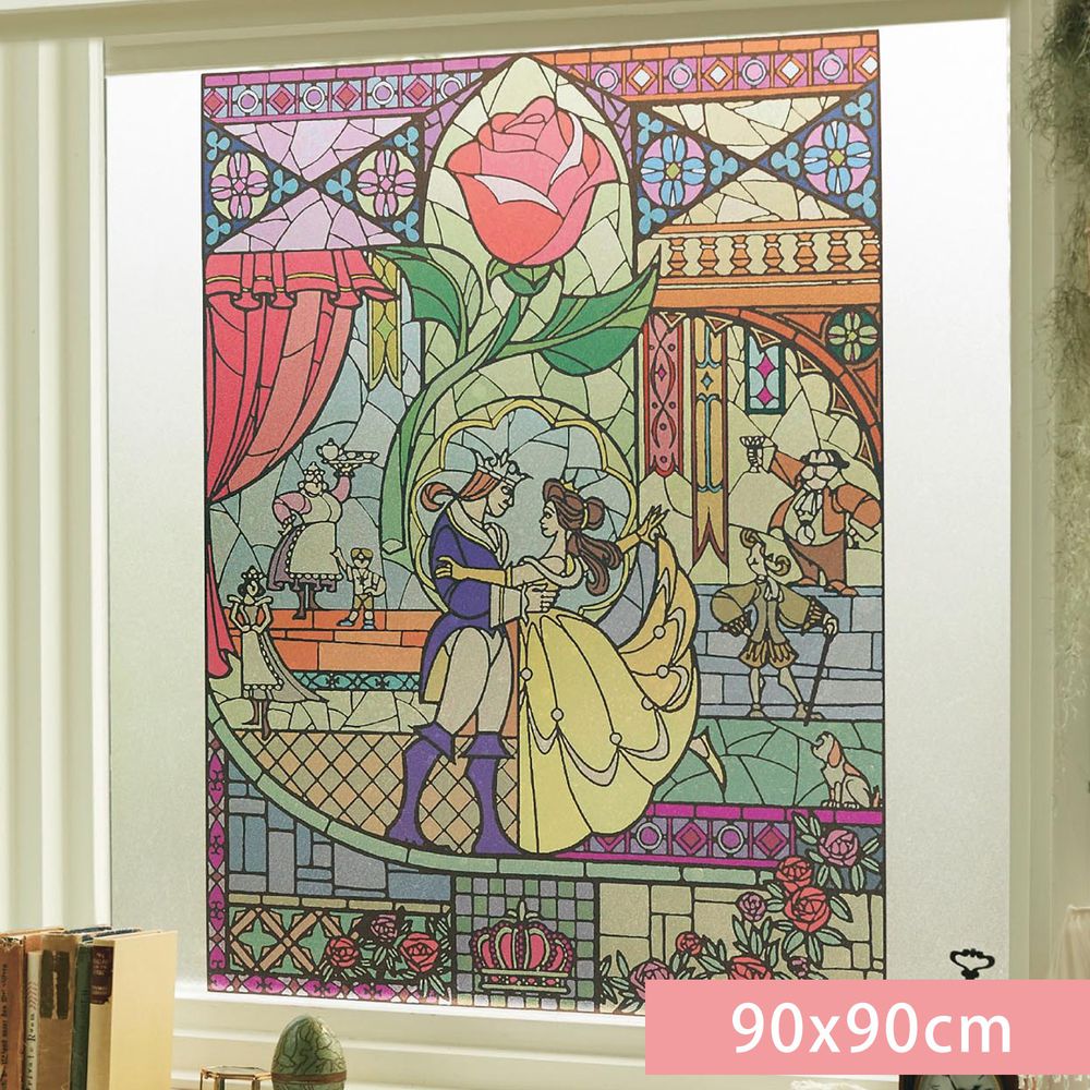 日本千趣會 - 迪士尼 日本製 90%抗UV光影窗貼(靜電式)-美女與野獸 (90x90cm)