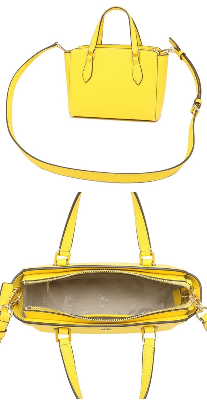 TORY BURCH - 雙T-LOGO素面皮革兩用包 (黃)