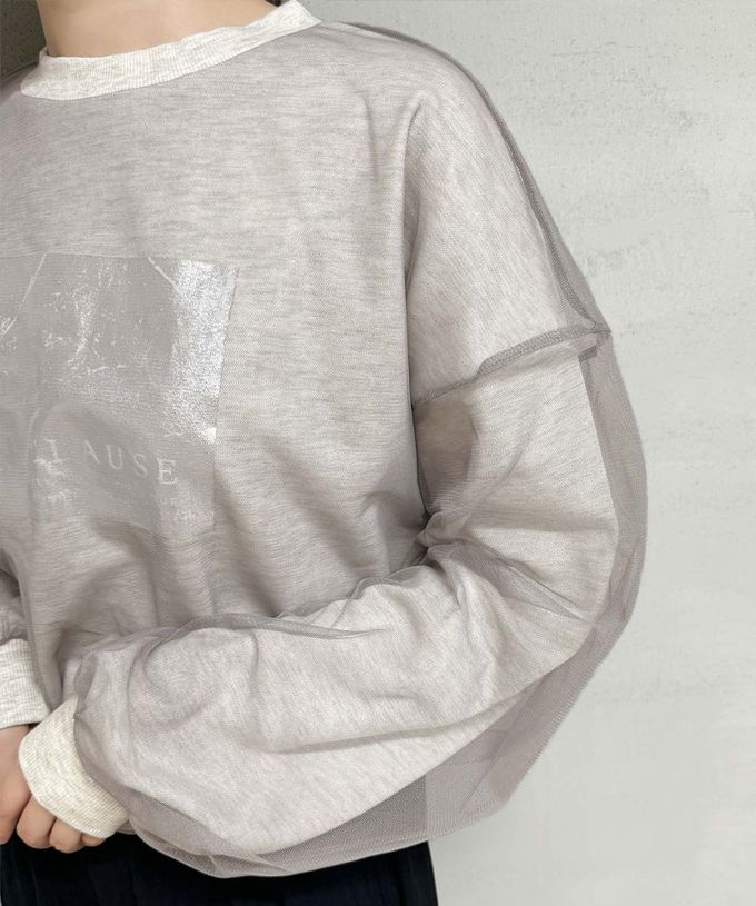 日本 Classical Elf - mily bilet 燙銀印花薄紗分層長袖上衣-時尚黑