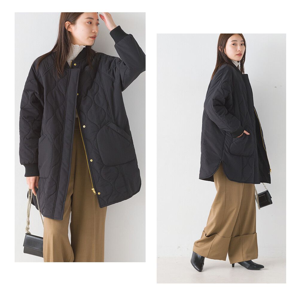 日本 OMNES - 休閒絎縫微長版大衣外套-黑