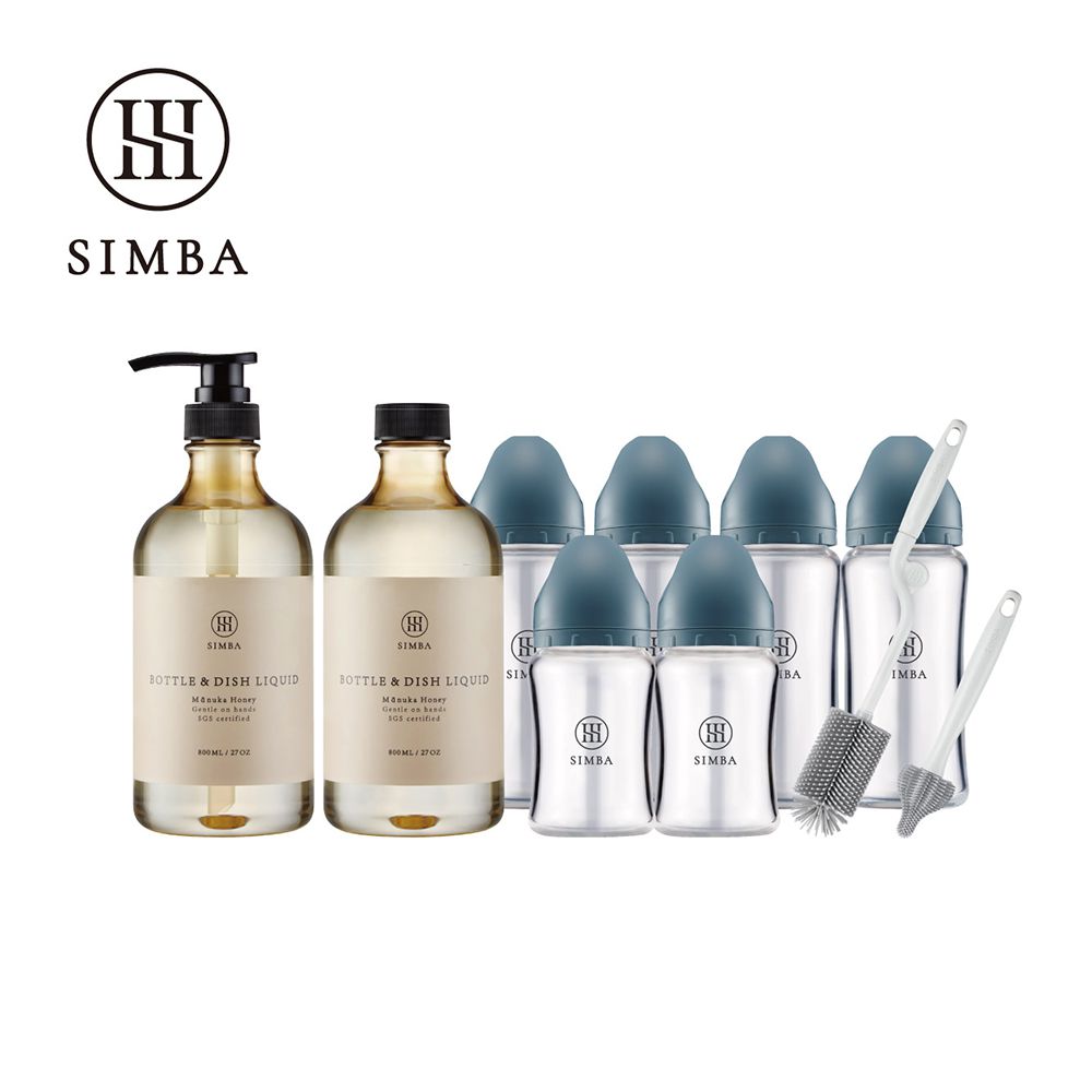 強酵去汙！蘊蜜質金玻璃寬口奶瓶清潔明星組-新生適用-波藍