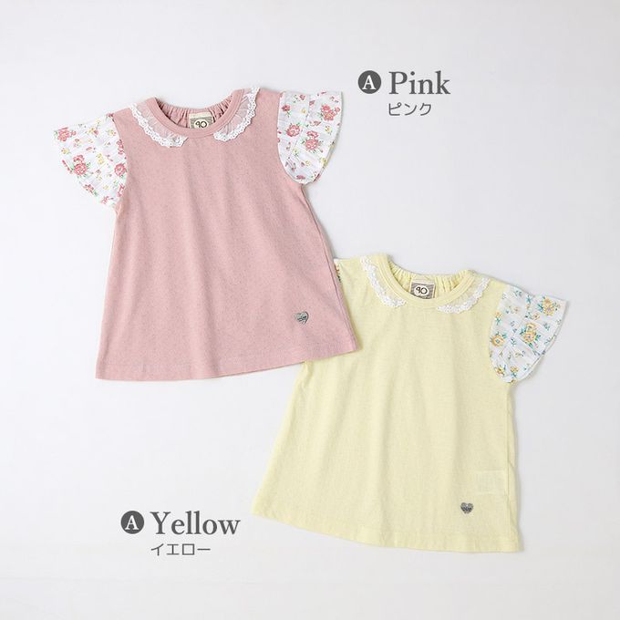 日本 ZOOLAND - 浪漫歐風緹花短袖上衣-滿版小花-粉紅