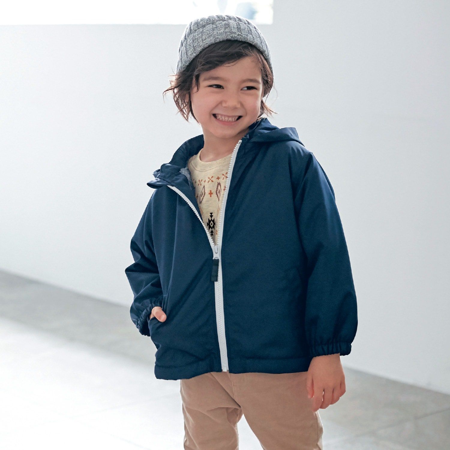 日本千趣會 - 毛茸茸內裡溫暖連帽外套-煙燻粉