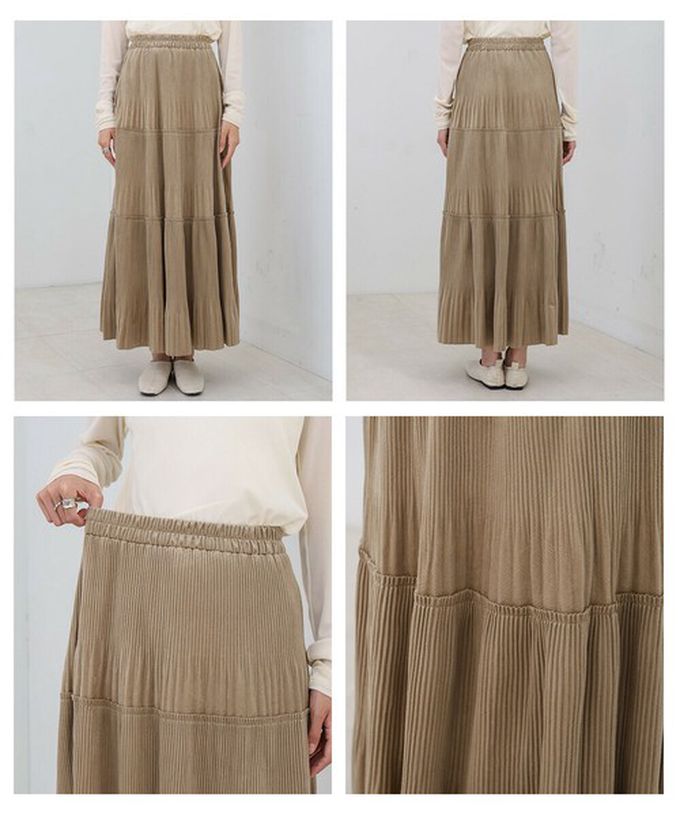 日本 Bab - 飄逸感絲滑絨面細摺長裙-深咖啡