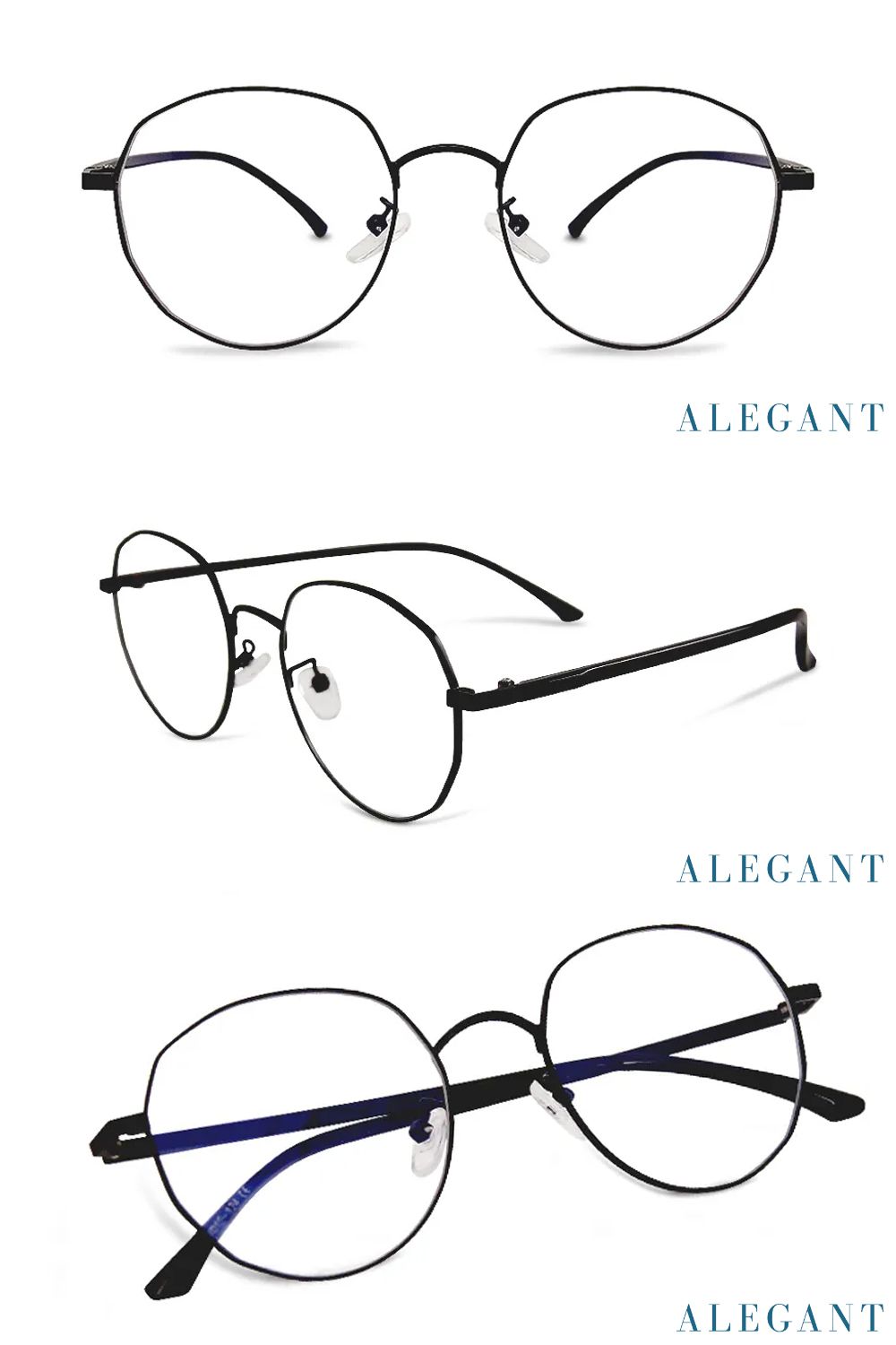 ALEGANT - 雀影黑幾何圓弧修飾多邊設計金屬框UV400濾藍光眼鏡