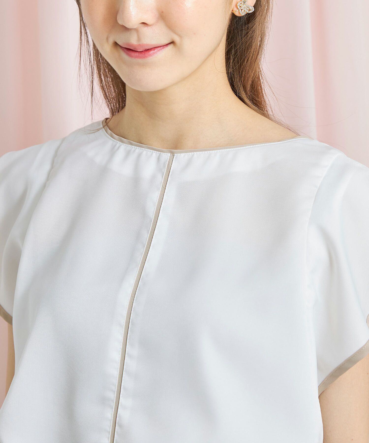 日本 tocco-closet - 撞色滾邊波浪袖上衣-天使白