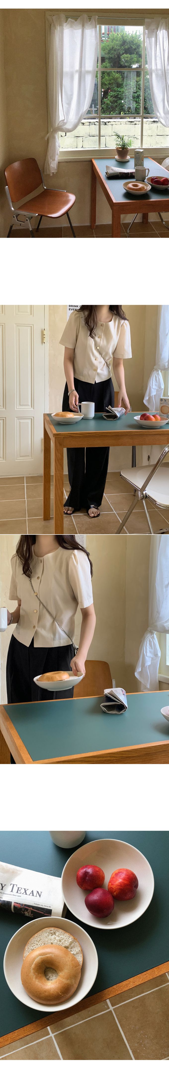 韓國 98doci - 氣質鈕扣公主抓褶袖襯衫-黑