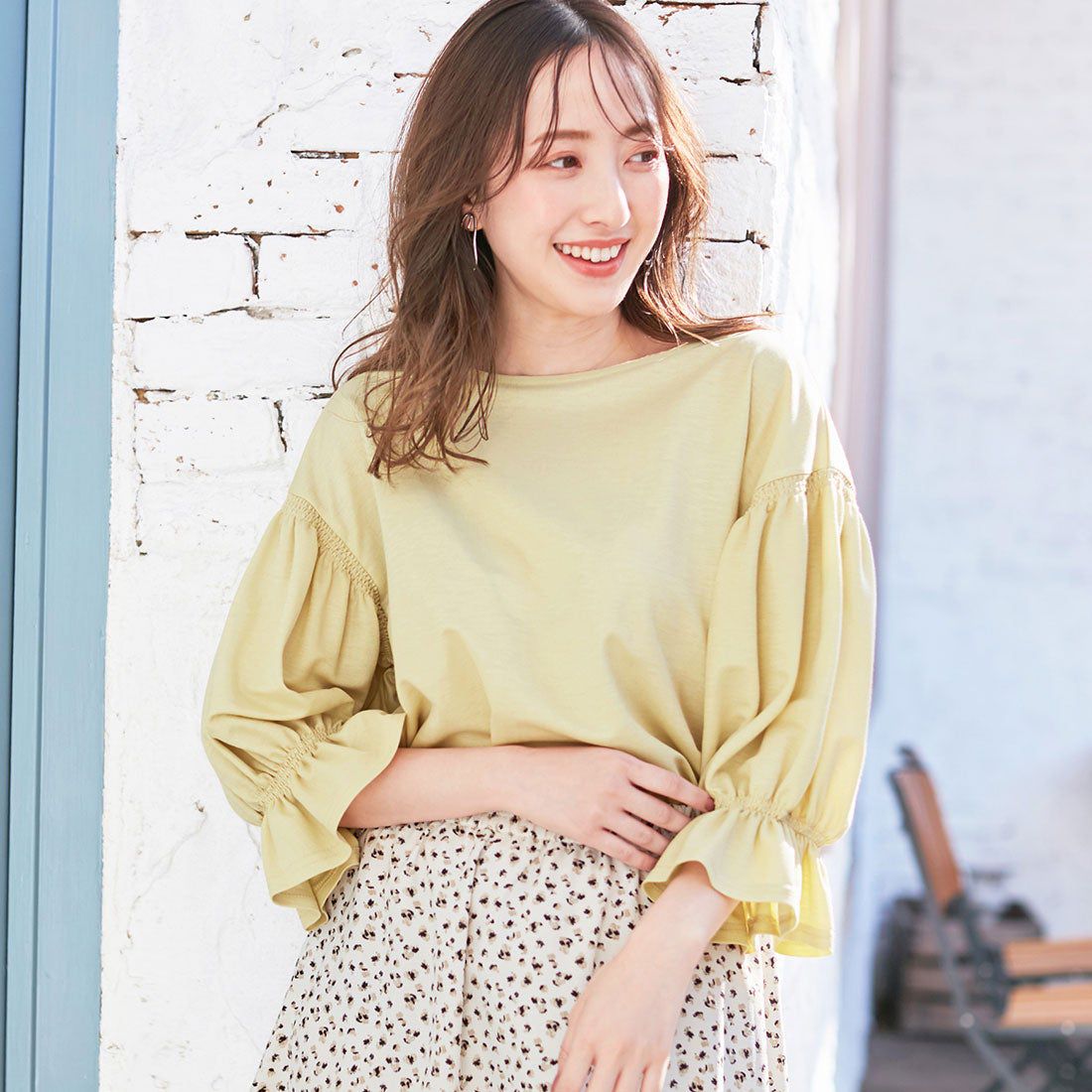 日本 BELLUNA - 接觸涼感 優雅糖果七分袖上衣-深藍