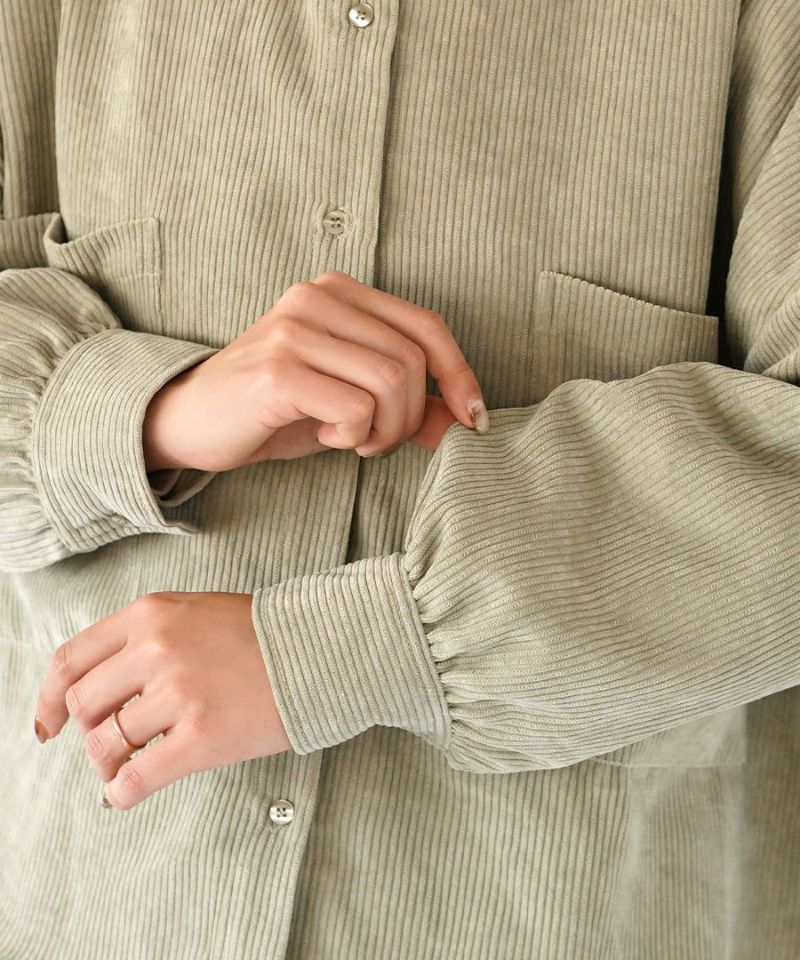 日本 zootie - 莫蘭迪燈芯絨長版襯衫洋裝-沙杏