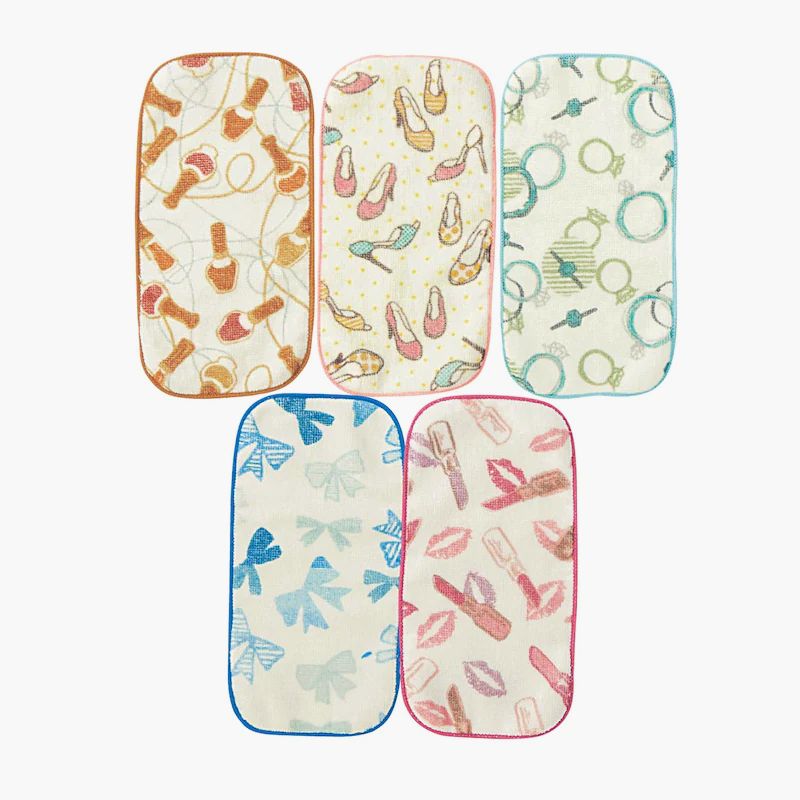 日本千趣會 - 北歐風長方形小手帕五件組-化妝品高跟鞋 (10x20cm)