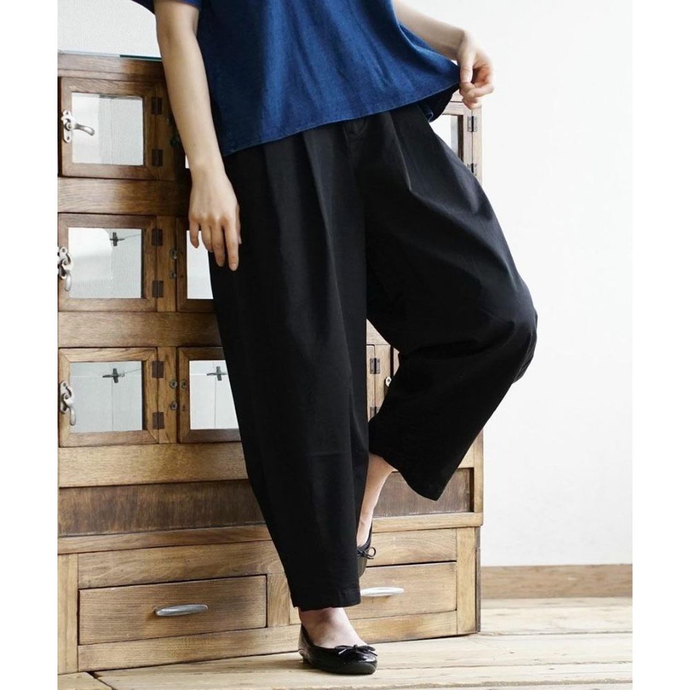 日本 zootie - 舒適感滿點錐形剪裁寬褲-低身長設計-黑