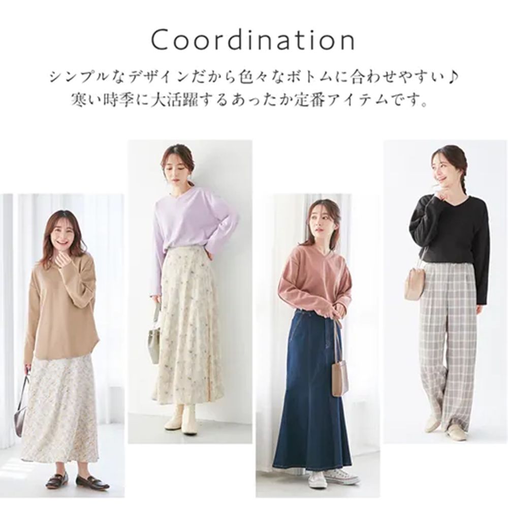 日本 BELLUNA - 蓄熱保暖V領長袖上衣-淺灰