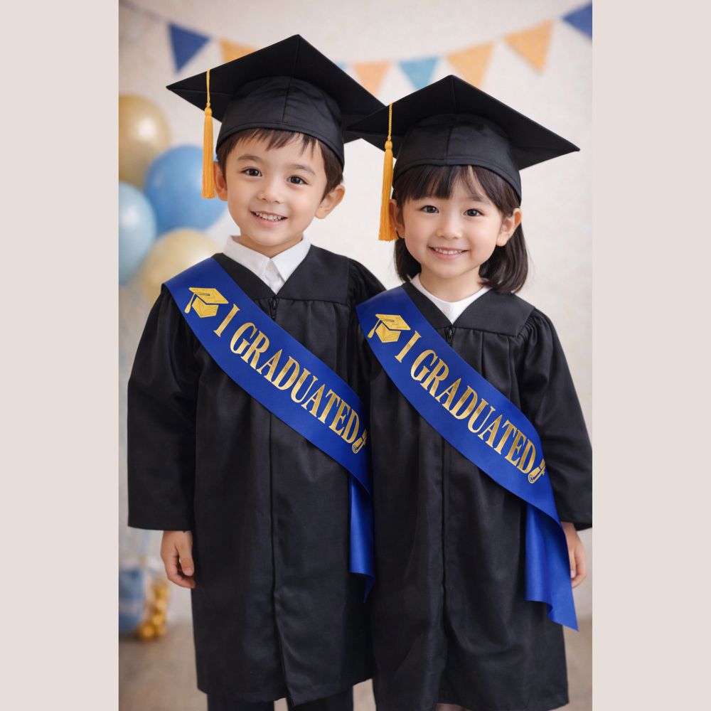 I Graduated 我畢業了慶祝畢業派對肩帶-藍色緞帶燙金字