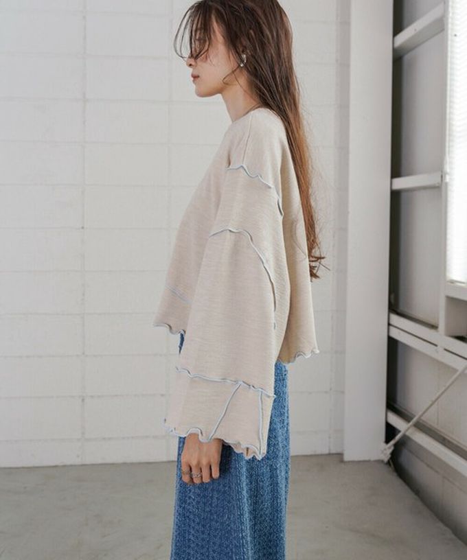 日本 Bab - 活力跳色感木耳邊大寬袖上衣-白x橘