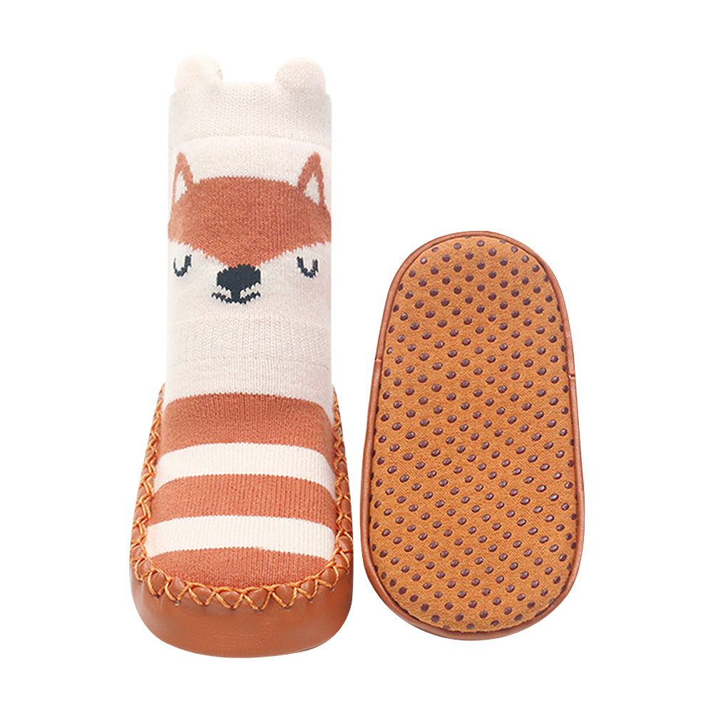 2雙入-防滑寶寶學步鞋 嬰兒軟底室內鞋 地板襪-桔色狐狸+隨機一雙
