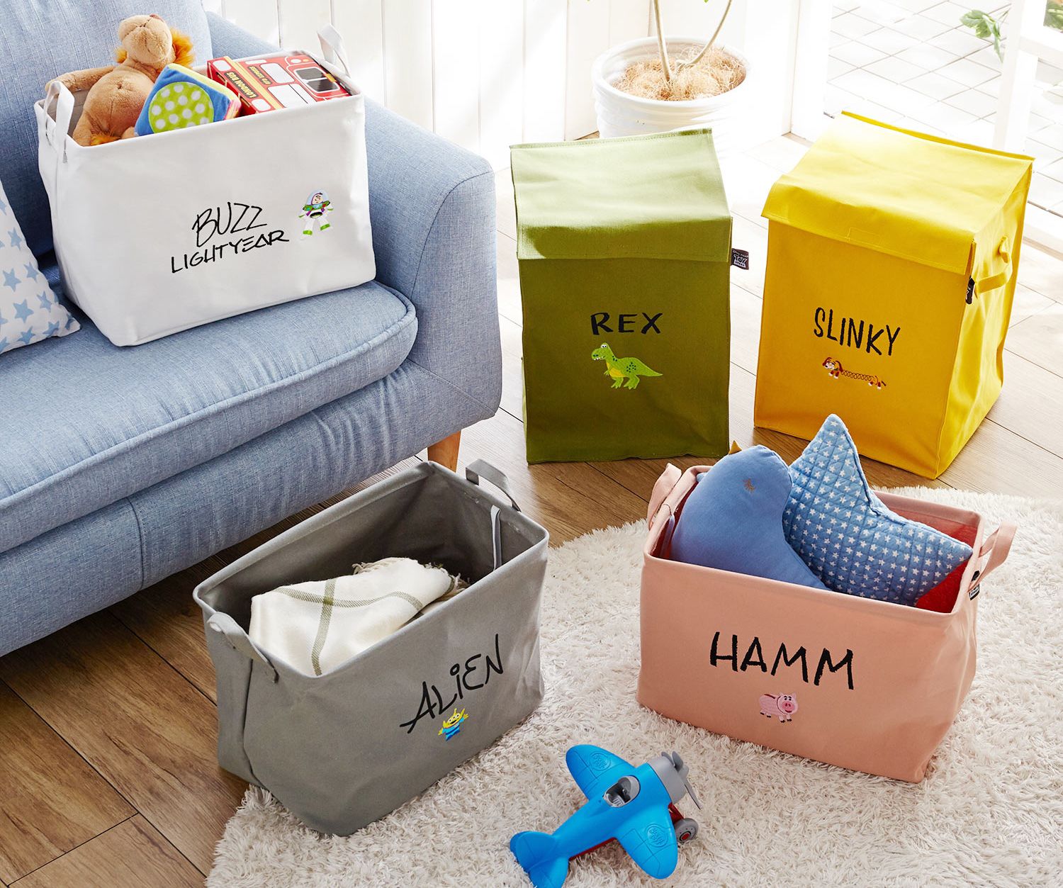 日本 LIV HEART - 迪士尼布質提把收納箱-拼接小飛象-紫 (38x26x23cm)