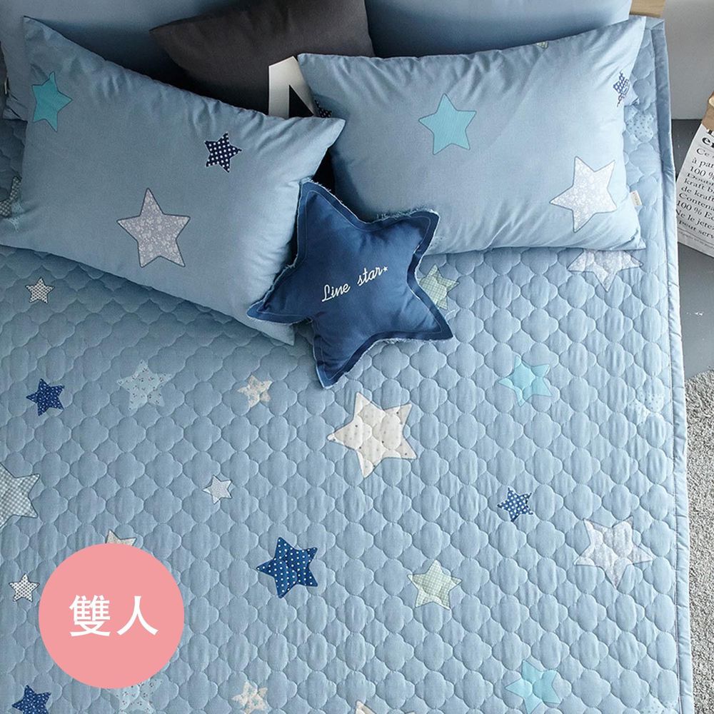 純棉3層防水墊/保潔墊-七彩星星-藍 (Q_150x200cm_雙人床)