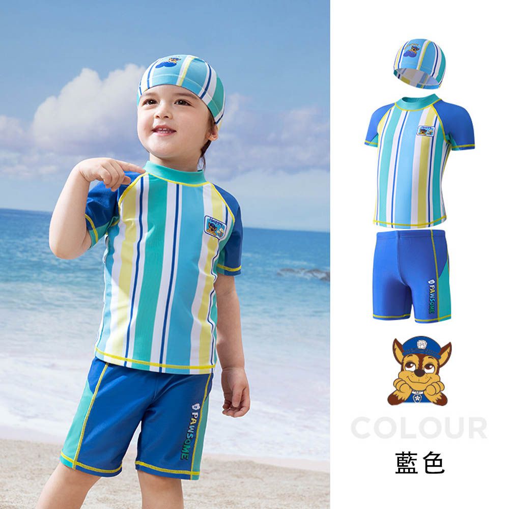 UPF50+短袖泳裝套裝(附泳帽)-卡通人物阿奇-藍色