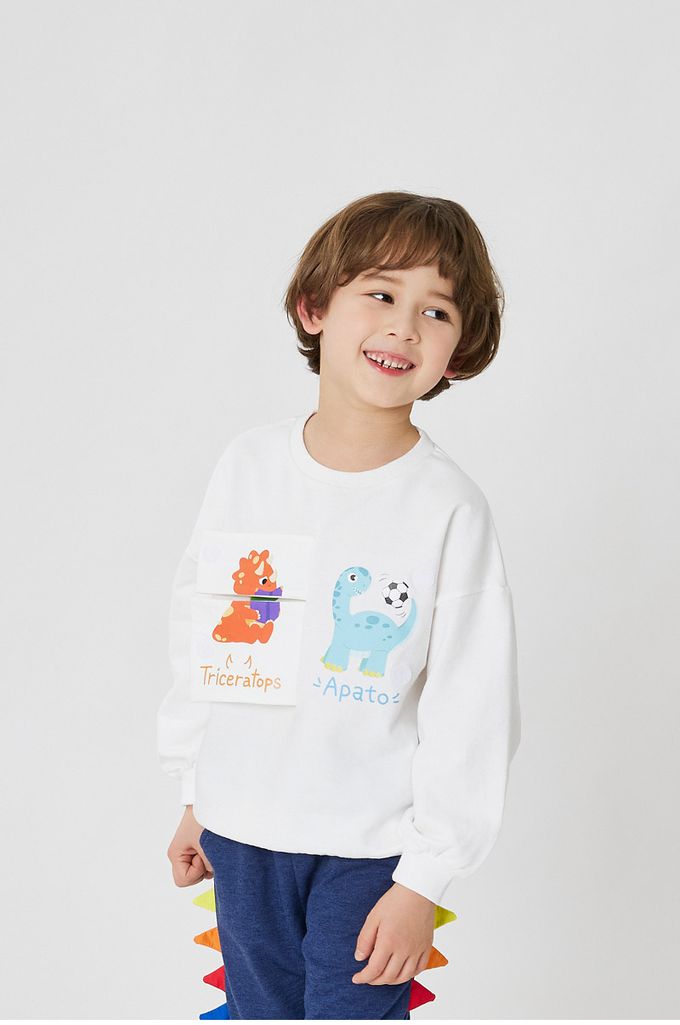 韓國 OZKIZ - 立體小恐龍長袖縮口上衣-白