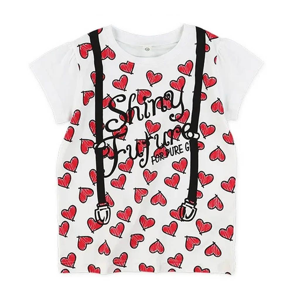 少女滿滿愛心印花短袖上衣-愛心吊帶-白