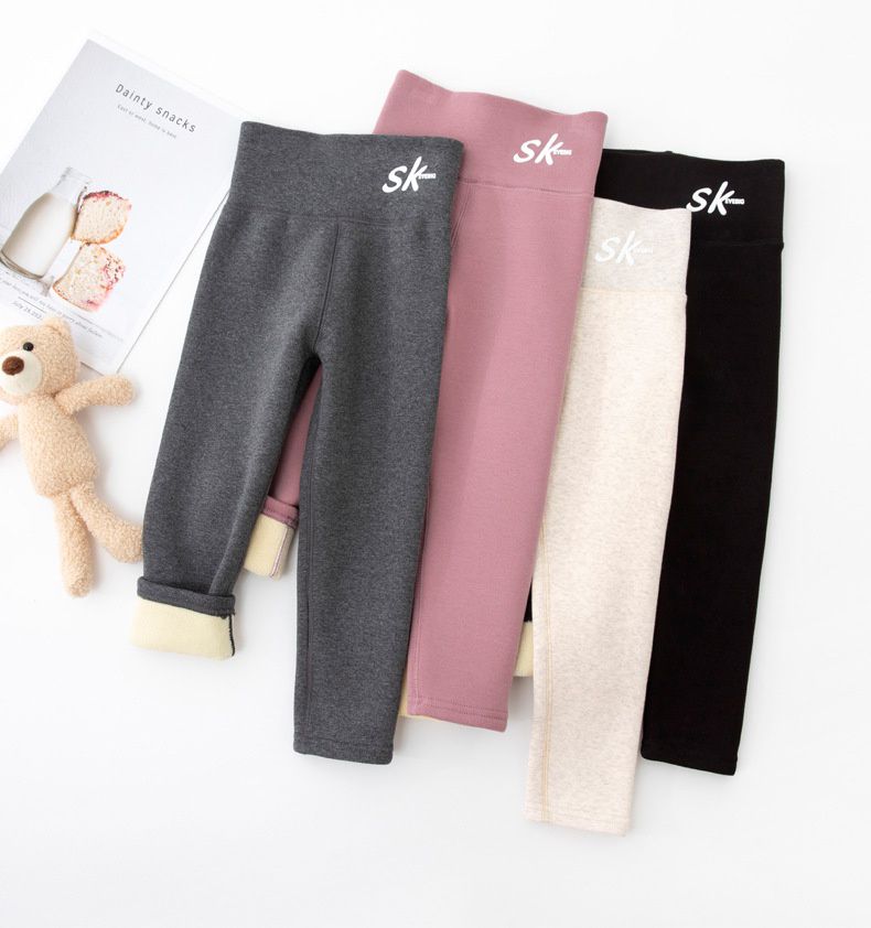 FANMOU - 加厚加絨高腰護肚內搭褲-英文字母SK-黑色