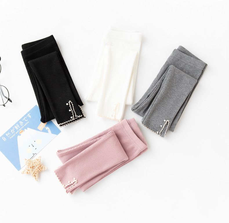 FANMOU - 九分內搭褲-開叉珍珠款-粉色