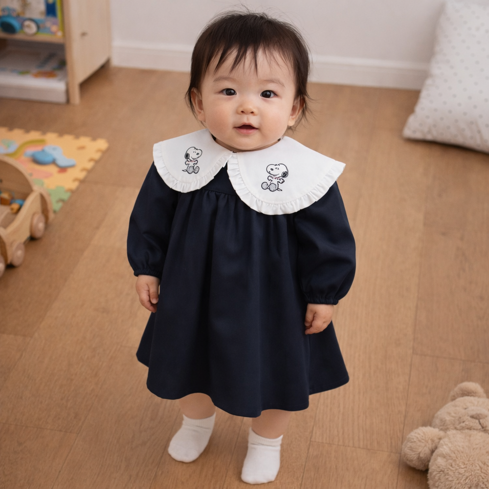 大領子洋裝-史努比-深藍色