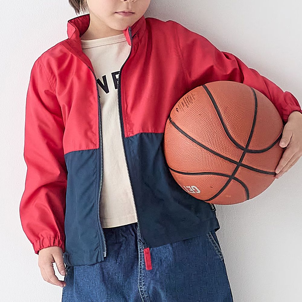 GITA 內裡純棉連帽防風外套(帽可收納)-紅x海軍藍