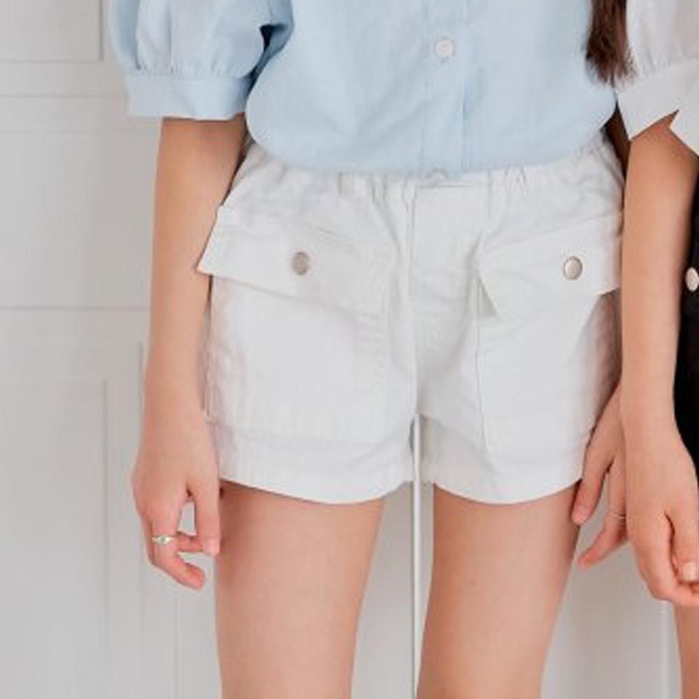 韓國 sm2 - 鬆緊腰雙口袋銀釦短褲-白