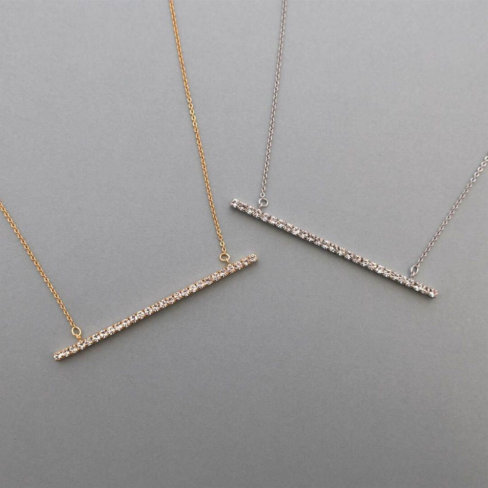 日本製 典雅華美水鑽長項鏈-長條