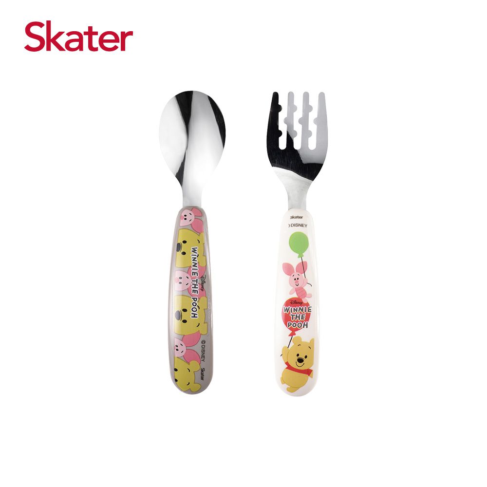 日本 SKATER - 不鏽鋼彎柄湯匙叉-維尼