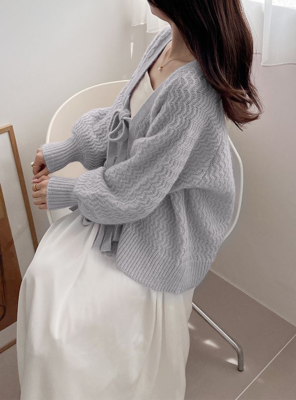 日本 GRL - 甜美綁帶開襟針織外套-淺粉 (F)