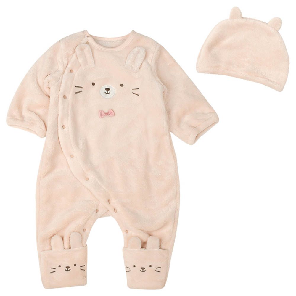 長袖兔裝-附刷毛帽腿部完全包覆款-粉紅色