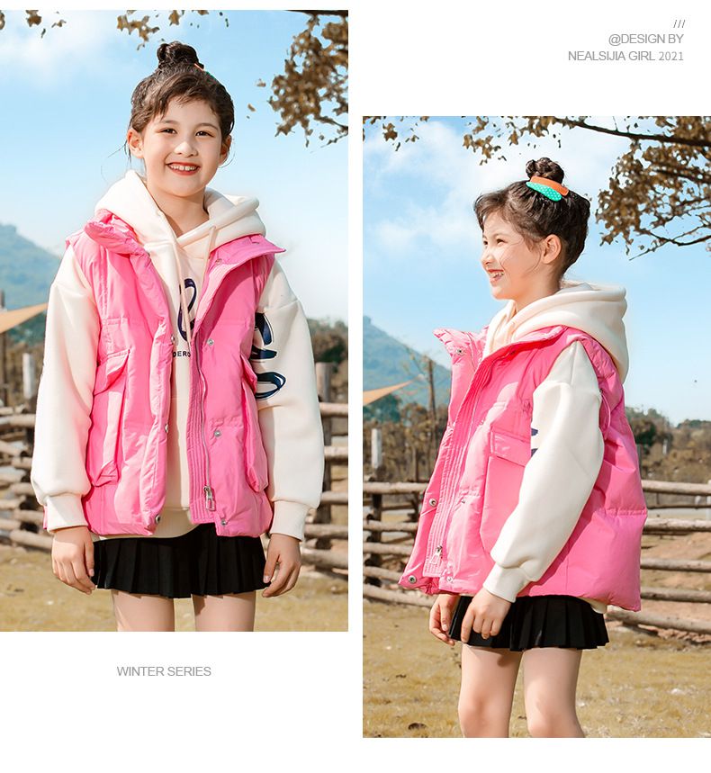 90%白鴨絨羽絨背心-大口袋-玫紅