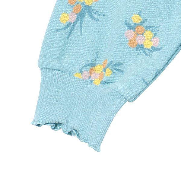 日本西松屋 - 裏毛圓領印花長袖上衣-優雅花束-淺粉