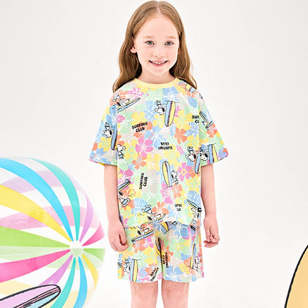 (聯名款)衝浪扶桑花純棉短袖套裝-卡通人物史努比