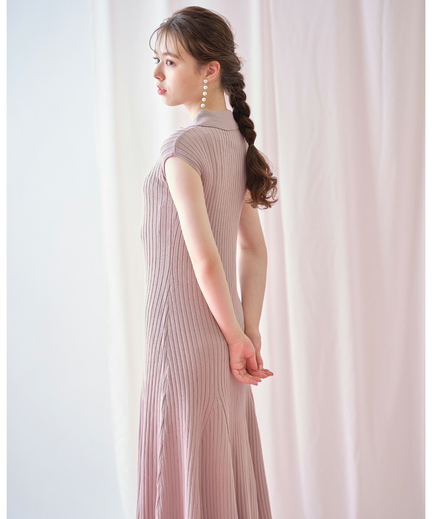 日本 tocco-closet - 直羅紋翻領修身洋裝-海軍藍